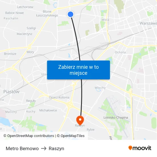 Metro Bemowo to Raszyn map