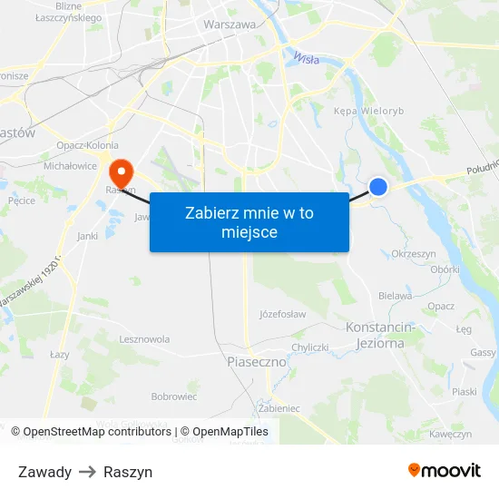 Zawady to Raszyn map