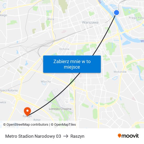 Metro Stadion Narodowy to Raszyn map