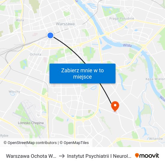 Warszawa Ochota WKD to Instytut Psychiatrii I Neurologii map