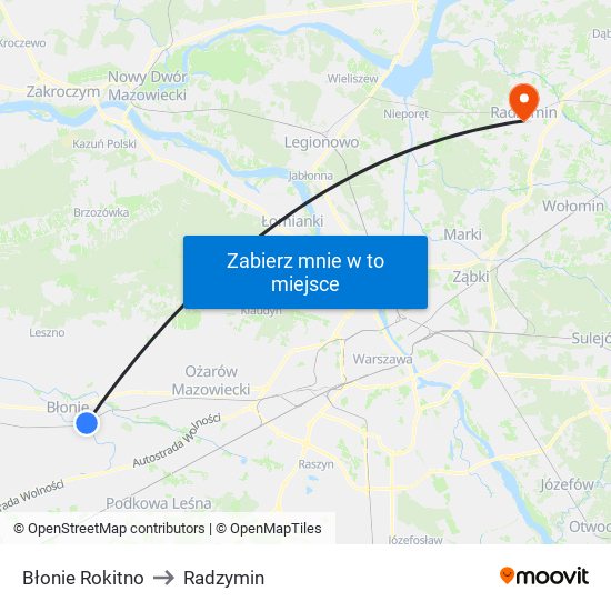 Błonie Rokitno to Radzymin map