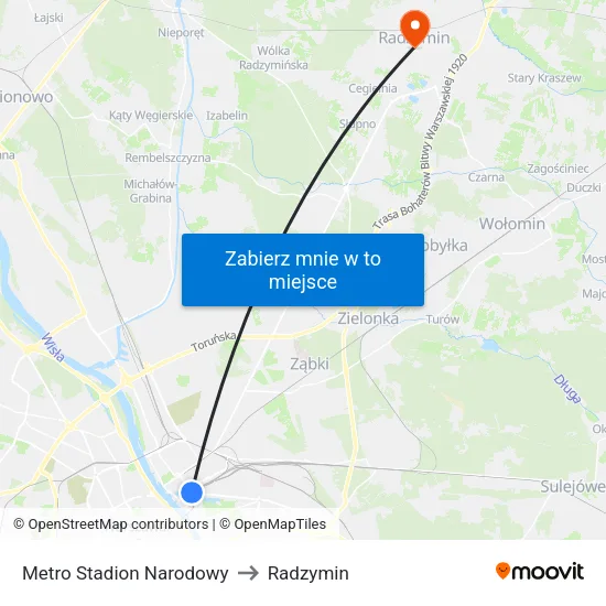 Metro Stadion Narodowy to Radzymin map