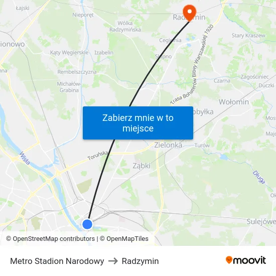 Metro Stadion Narodowy to Radzymin map