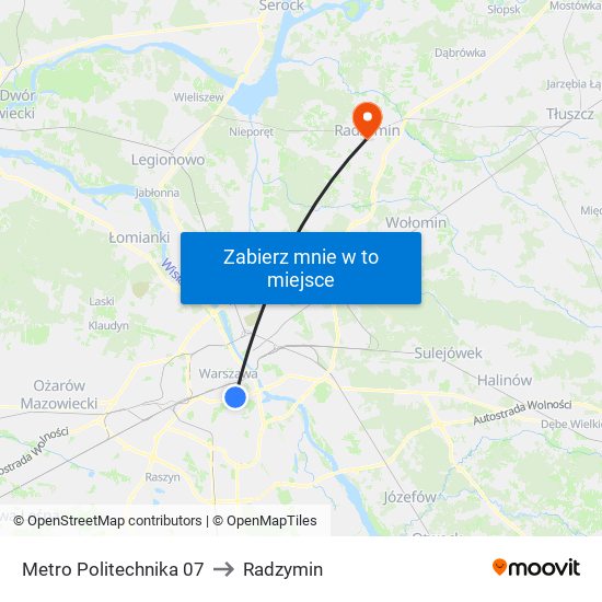 Metro Politechnika to Radzymin map