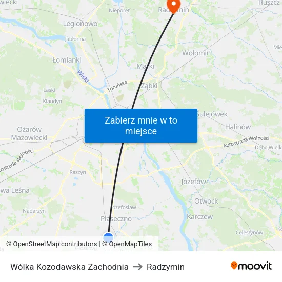 Wólka Kozodawska Zachodnia to Radzymin map