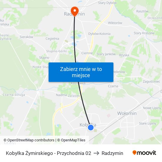 Kobyłka Żymirskiego - Przychodnia 02 to Radzymin map