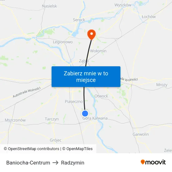 Baniocha - Centrum to Radzymin map