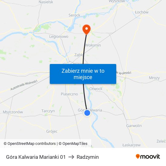 Góra Kalwaria Marianki to Radzymin map