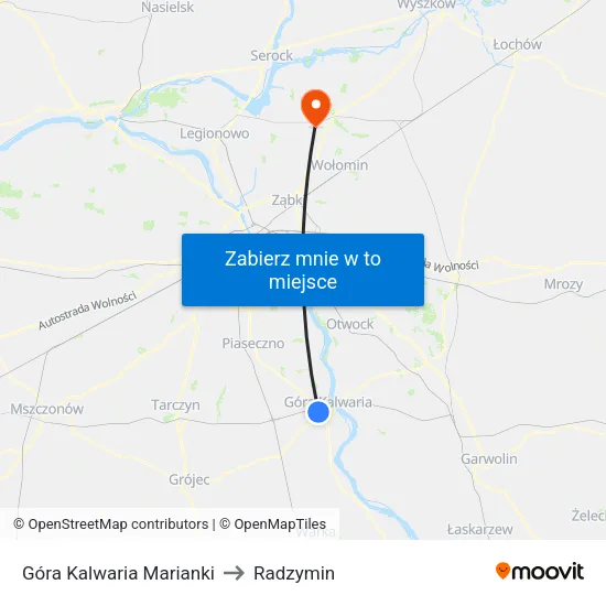 Góra Kalwaria Marianki to Radzymin map