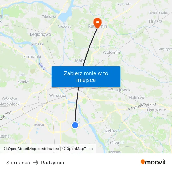 Sarmacka to Radzymin map