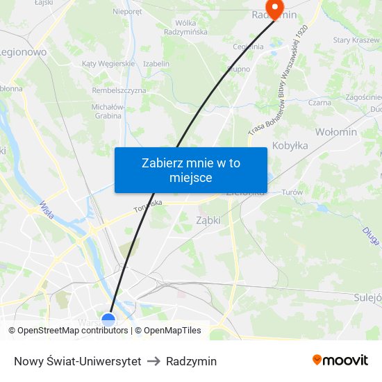 Nowy Świat-Uniwersytet to Radzymin map