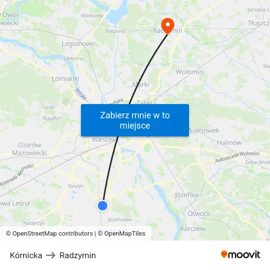Kórnicka to Radzymin map
