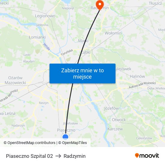 Piaseczno Szpital 02 to Radzymin map