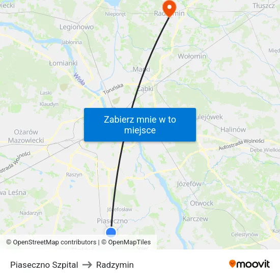 Piaseczno Szpital to Radzymin map