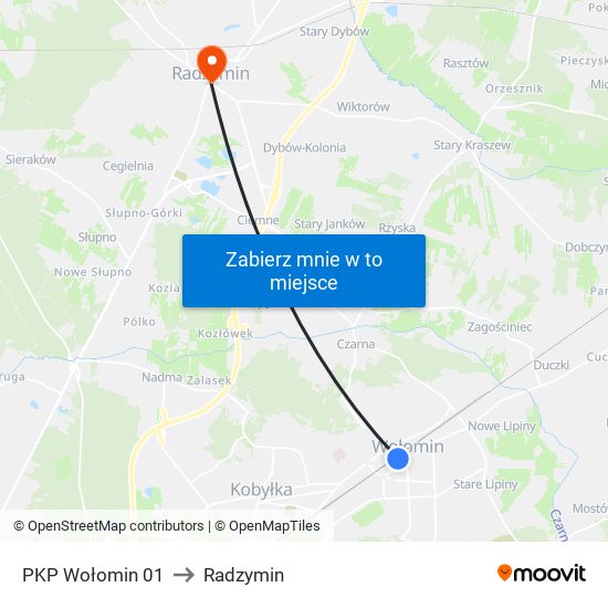 PKP Wołomin 01 to Radzymin map