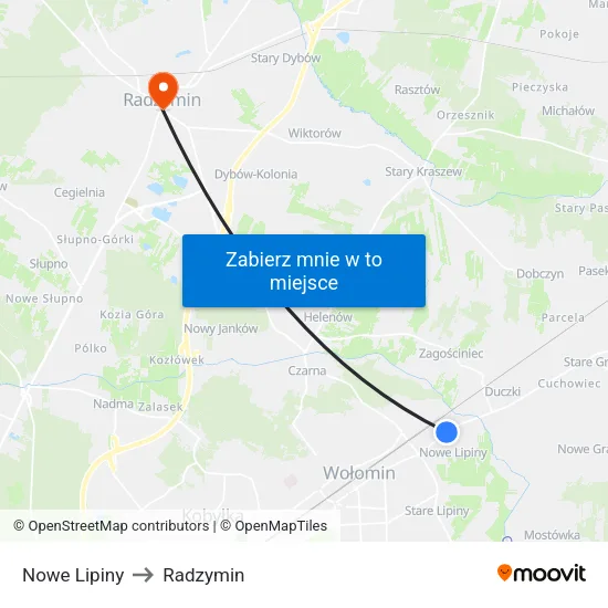 Nowe Lipiny to Radzymin map
