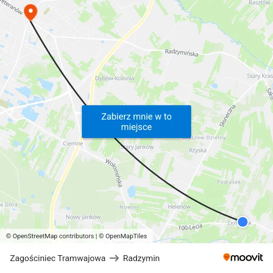 Zagościniec Tramwajowa to Radzymin map