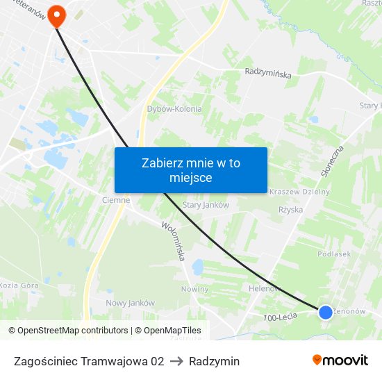 Zagościniec Tramwajowa 02 to Radzymin map