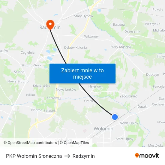 PKP Wołomin Słoneczna to Radzymin map