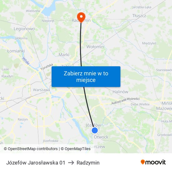 Józefów Jarosławska to Radzymin map