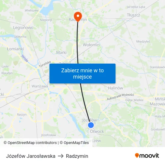 Józefów Jarosławska to Radzymin map