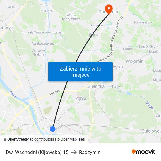 Dw. Wschodni (Kijowska) 15 to Radzymin map