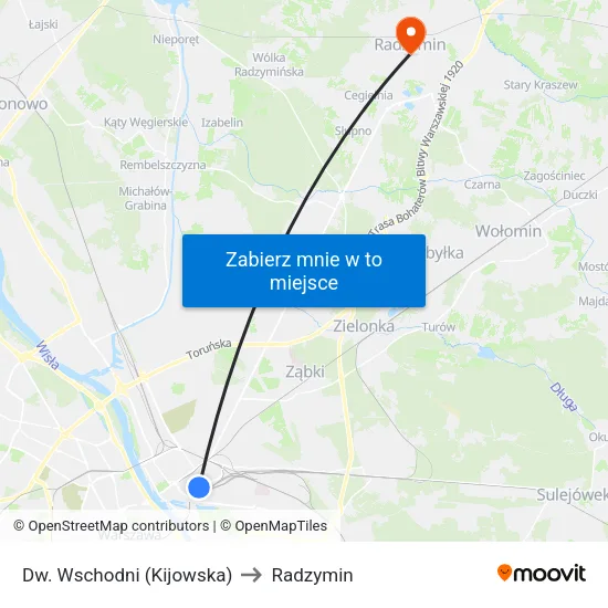 Dw. Wschodni (Kijowska) to Radzymin map