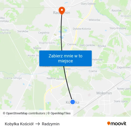 Kobyłka Kościół to Radzymin map