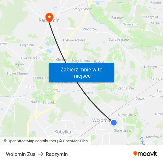 Wołomin Zus to Radzymin map