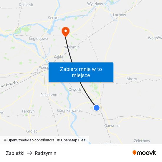 Zabieżki to Radzymin map