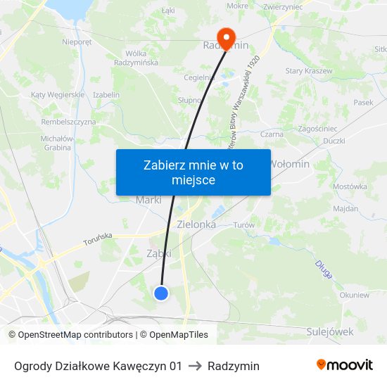 Ogrody Działkowe Kawęczyn to Radzymin map