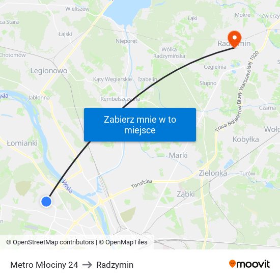 Metro Młociny 24 to Radzymin map