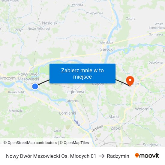 Nowy Dwór Mazowiecki Os. Młodych to Radzymin map