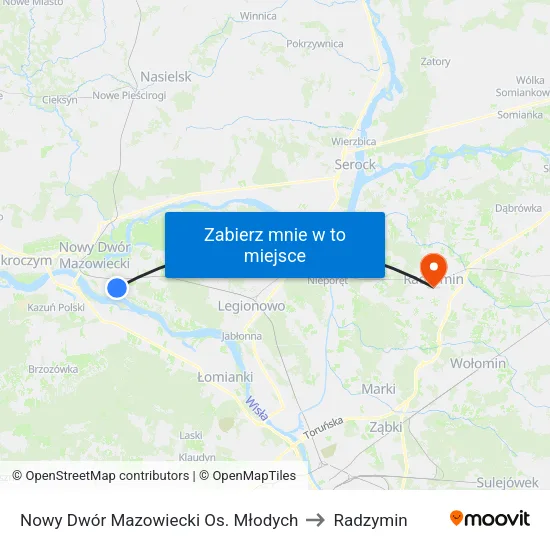 Nowy Dwór Mazowiecki Os. Młodych to Radzymin map