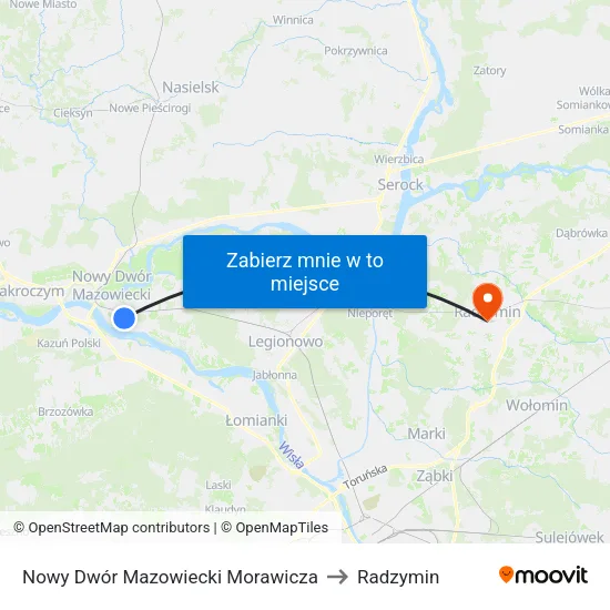 Nowy Dwór Mazowiecki Morawicza to Radzymin map