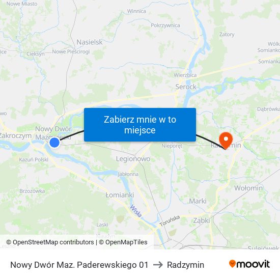 Nowy Dwór Maz. Paderewskiego 01 to Radzymin map