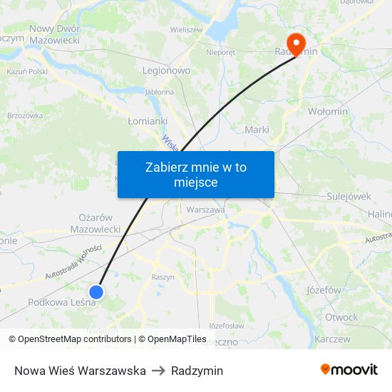 Nowa Wieś Warszawska to Radzymin map