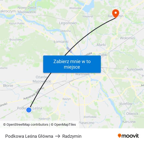 Podkowa Leśna Główna to Radzymin map