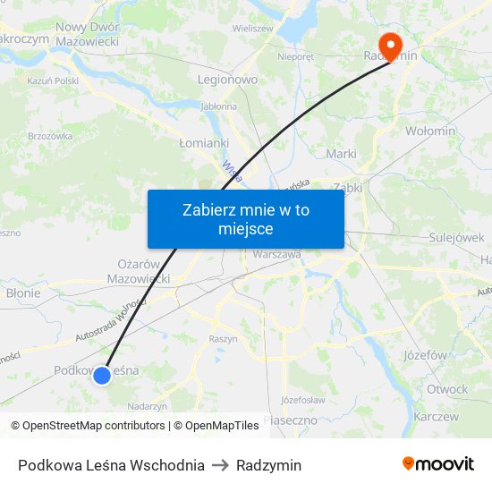 Podkowa Leśna Wschodnia to Radzymin map