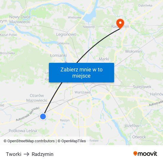 Tworki to Radzymin map