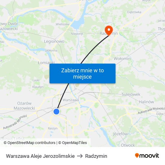 Warszawa Aleje Jerozolimskie to Radzymin map