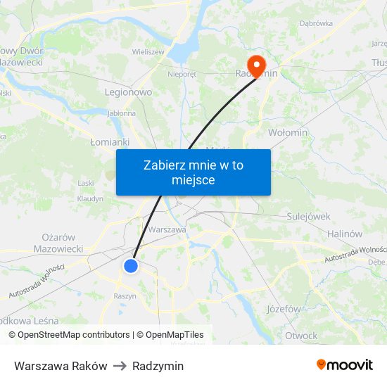 Warszawa Raków to Radzymin map