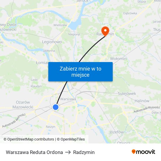 Warszawa Reduta Ordona to Radzymin map