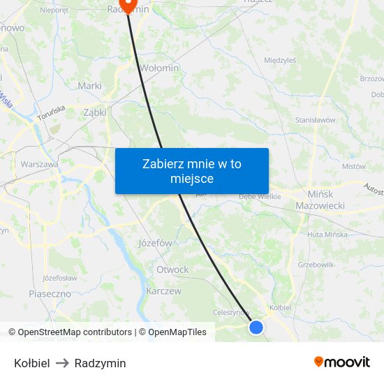 Kołbiel to Radzymin map