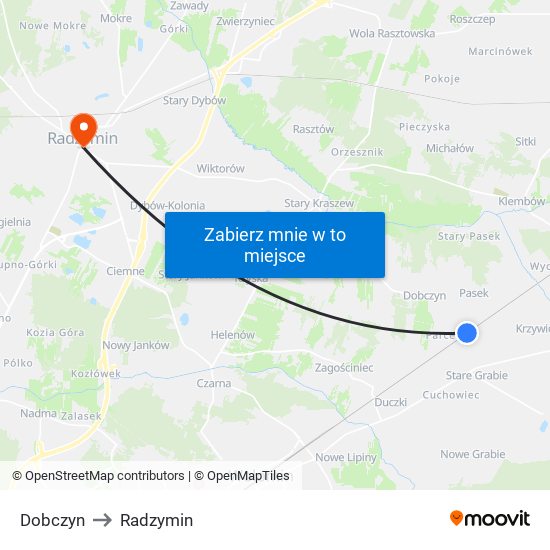 Dobczyn to Radzymin map