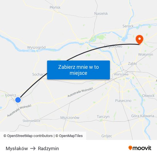 Mysłaków to Radzymin map