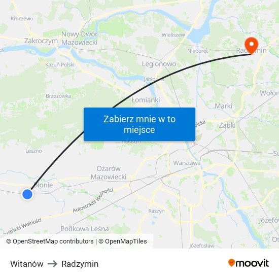 Witanów to Radzymin map