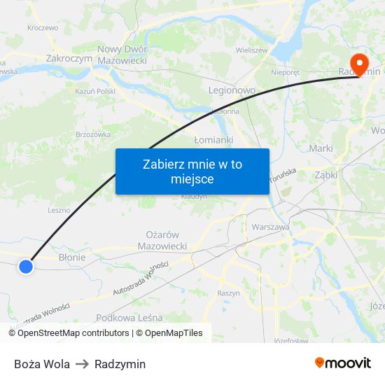 Boża Wola to Radzymin map