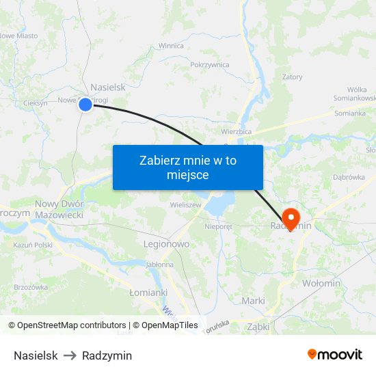 Nasielsk to Radzymin map