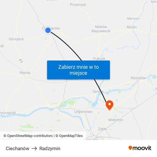 Ciechanów to Radzymin map